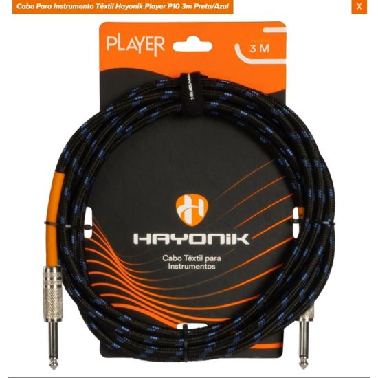 CABO GUITARRA P10 X P10 TEXTIL 3 METROS AZUL HAYONIK CABO PARA INSTRUMENTOS MUSICAIS VIOLAO GUITARRA ETC