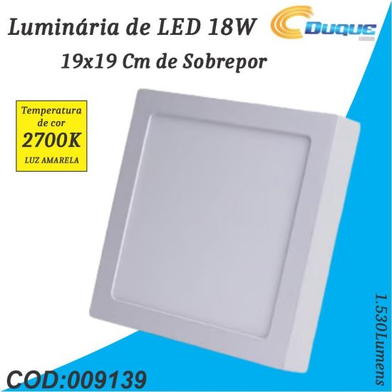 LUMINARIA DE LED QUADRADO 19x19 18W SOB 2700K FOCO