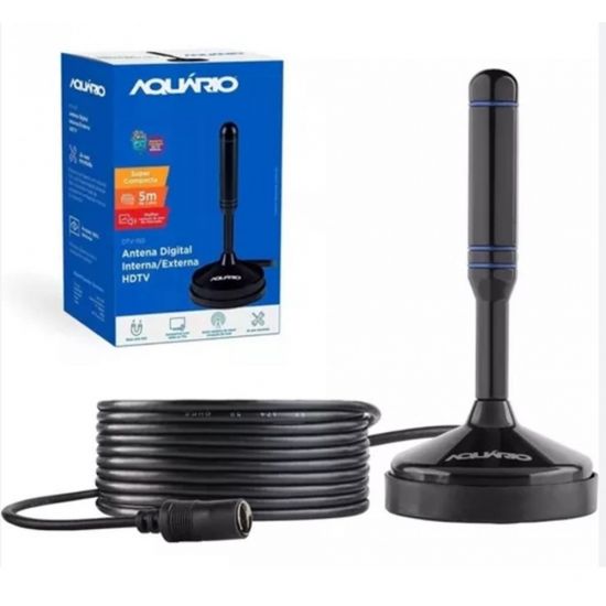 ANTENA INTERNA DTV-150 AQUARIO ANTENA DIGITAL INTERNA CABO DE 5 METROS COM CONECTOR F MACHO