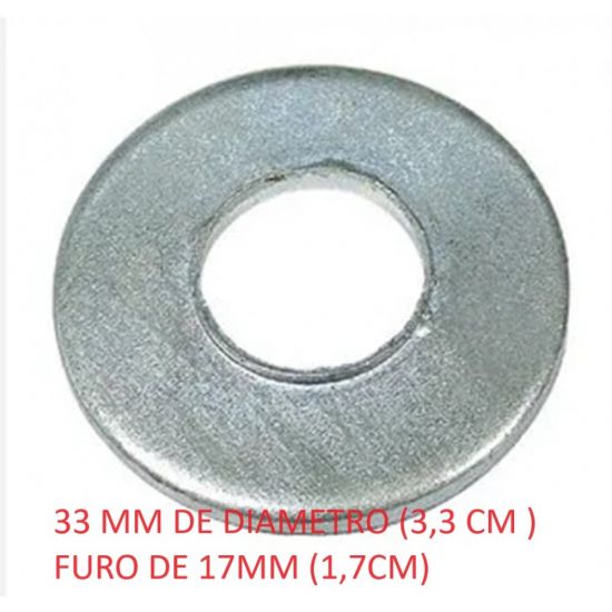 ARRUELA LISA ZINCADA 5/8 X 33,5 CHAPA 1,7 ZB  3,3 CM DE DIAMETRO FURO DE 1,7CM