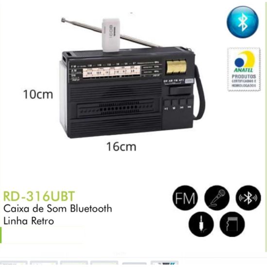 CAIXA AMPLIFICADA FLEX RD-316UBT MODELO RADIO RETRO