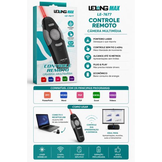 APRESENTADOR SLIDE LASER CONTROLE SEM FIO LE-7677