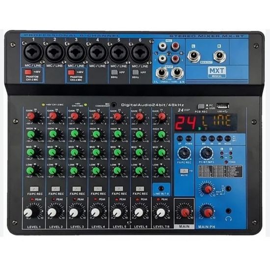 MESA DE SOM 8 CANAIS MX-8T INTERFACE 24 EFEITOS MXT