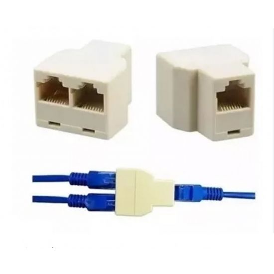 ADAPTADOR MODULAR RJ45 1 ENT X 2 SAIDAS DIVISOR RJ45 1X2 EMENDA RJ45 DUAS SAIDAS ($$$10) DUPLICADOR CABO REDE
