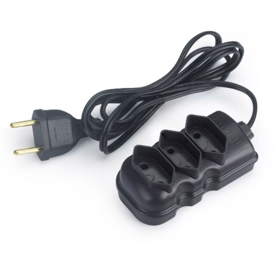 EXTENSAO 3 METROS BIPOLAR PRETA COM 3 TOMADAS FORLUX
