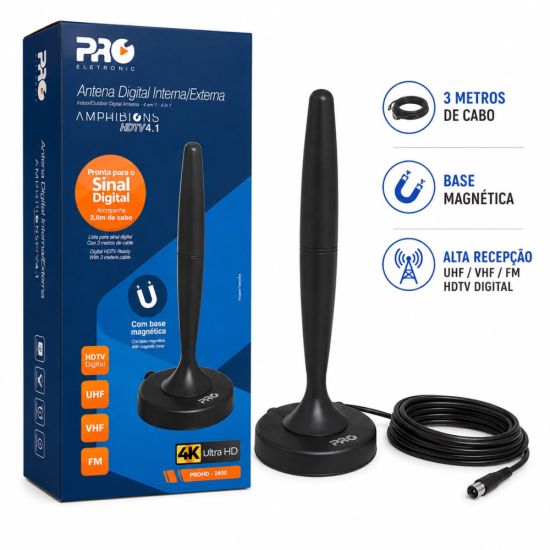 ANTENA INTERNA PROHD-2400 PROELETRONIC ANTENA DIGITAL BASE MAGNETICA CABO 3 METROS