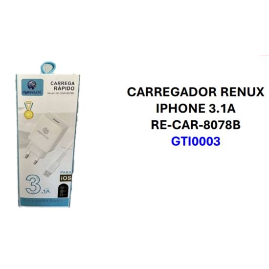 CARREGADOR CELULAR IPHONE 3.1A RENUX RE-CAR-8078B