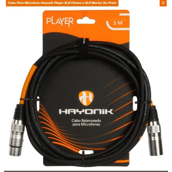 CABO MICROFONE  XLR MACHO  XLR FEMEA 3 METROS  BALANCEADO CANNON (M) X CANNON (F ) HAYONIK  CANON