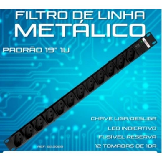 FILTRO DE LINHA 12 TOMADAS P/ RACK CAIXA METALICA REGUA DE TOMADA PARA RACK