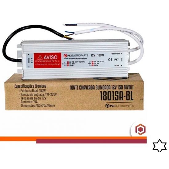 FONTE BLINDADA 12V  15A BIVOLT