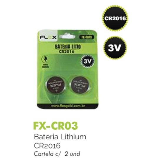 BATERIA LITHIUM CR2016 3V FLEX CARTELA  COM 2 UNIDADES