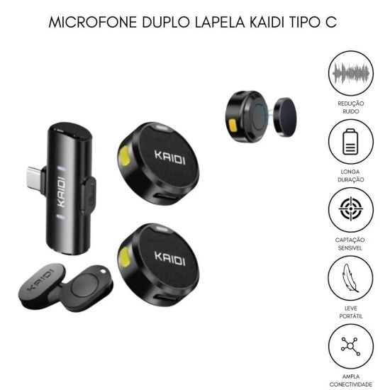 MINI MICROFONE DE LAPELA SEM FIO TIPO C KAIDI