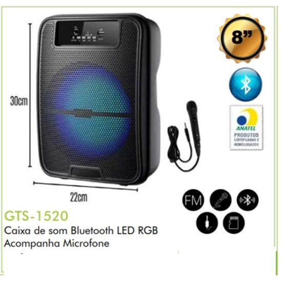 CAIXA DE SOM BLUETOOTH COM MICROFONE LED RGB FLEX GTS-1520