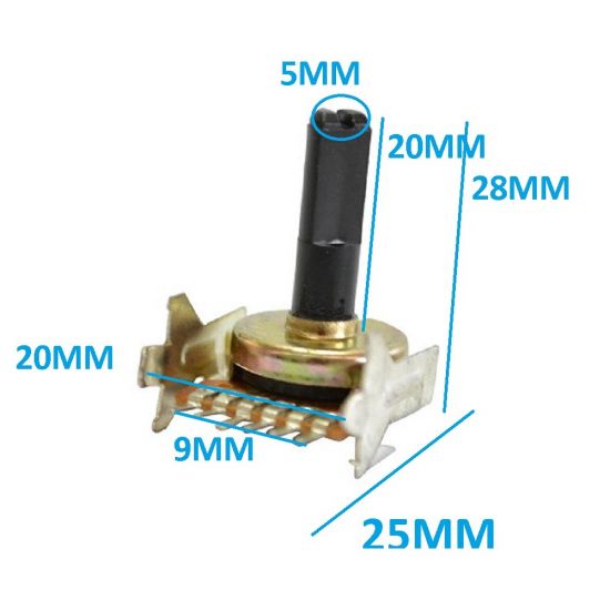 POTENCIOMETRO A50K S/ CHAVE 6T 180º VOL C/SUP. LOG