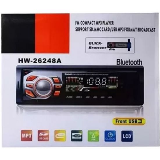 RADIO AUTOMOTIVO BLUETOOTH 4X60W TAYTECH HW-26248A FM / MP3 SSD / MMC CARD / USB MPS FORMATO BROADCAST
