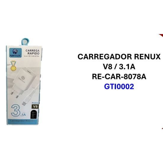CARREGADOR CELULAR V8 3.1A RENUX RE-CAR-8078A