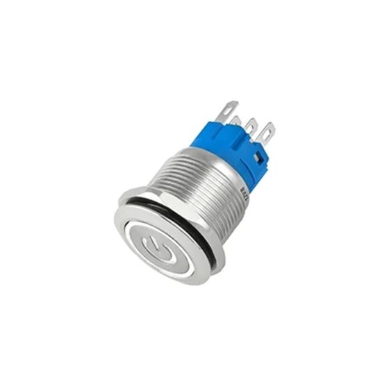 CHAVE ANTI VANDALISMO ON/OF 3A 250V DIAMETRO CORPO 19MM E LED BRANCO 12V PRATA LIGA / DESLIGA