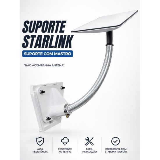 KIT SUPORTE PARA ANTENA STARLINK PAREDE + MASTRO 1 POLEGADA