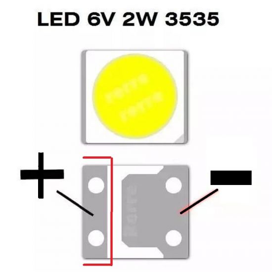 LED SMD 6V 2W 3535 COM ABA POSITIVO LADO MENOR