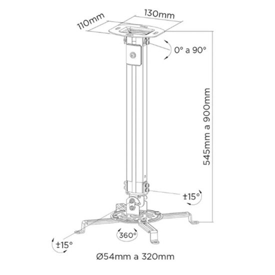 SUPORTE DE TETO PROJETOR ATÉ 13,5KG ELG PRO1100B BRANCO