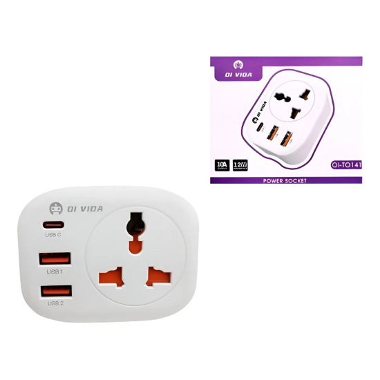TOMADA ADAPTADOR COM ENTRADA TIPO C E DUAS ENTRADAS USB