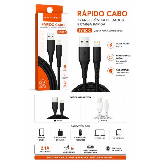 CABO CARREGADOR CELULAR RAPIDO IPHONE SJX15-2 BRANCO/PRETO