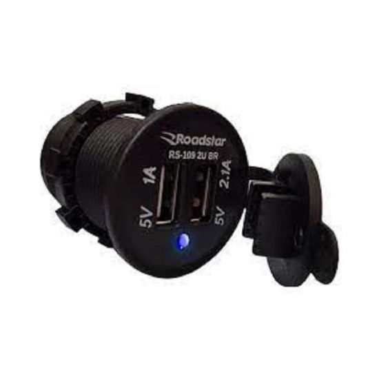 TOMADA USB DUPLA AUTOMOTIVA 5V 2.1A RS-109 ROADSTAR