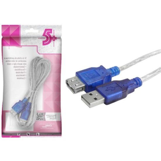 CABO USB CRISTAL - USB A MACHO + USB A FEMEA 2.0 -