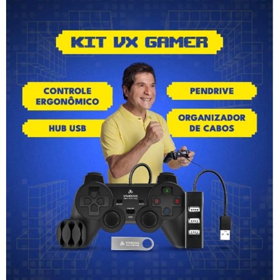 KIT GAMER VIVENSIS VX10 CONTROLE+HUB+PENDRIVER 8G