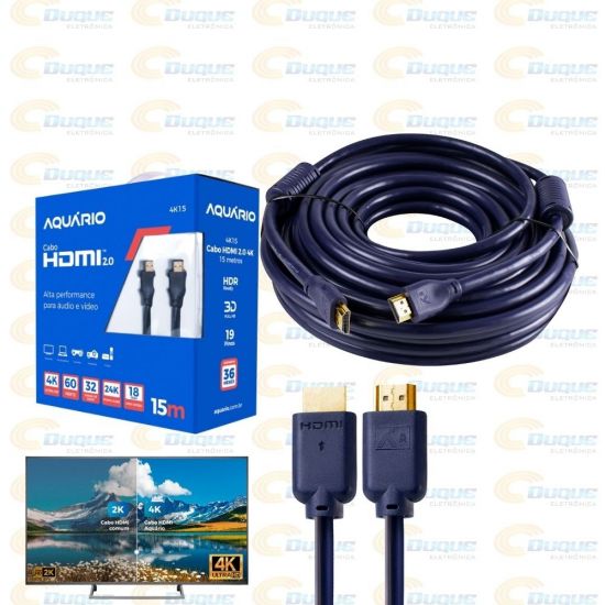 CABO HDMI 15 MTS 2.0 4K PONTA OURO 4K15 AQUARIO