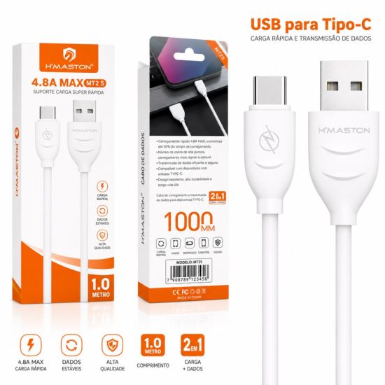 CABO CARREGADOR TIPO C 1 METRO HMASTON H72-3