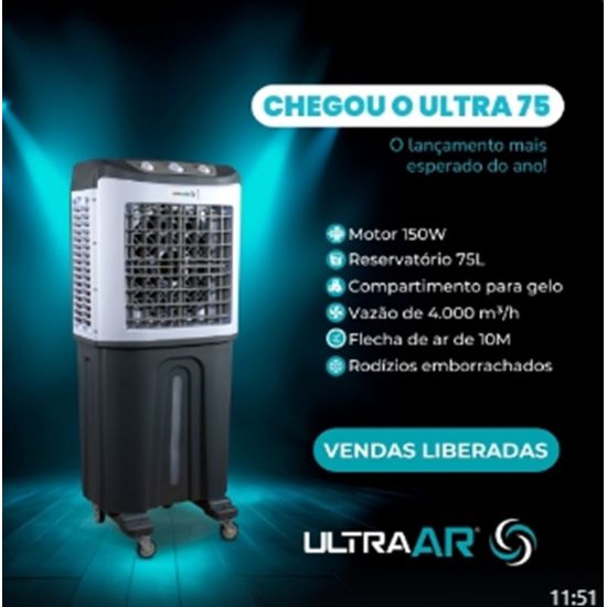 CLIMATIZADOR DE AR EVAPORTIVO ULTRAAR  75 LITROS 150W