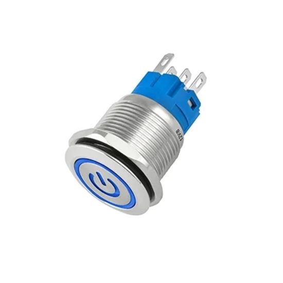 CHAVE ANTI VANDALISMO ON/OF 3A 250V DIAMETRO CORPO 19MM E LED AZUL 12V PRETA LIGA/DESLIGA
