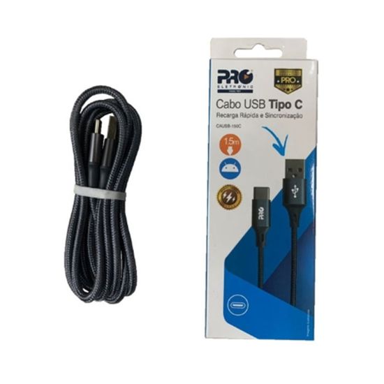 CABO CELULAR CAUSB-150C NYLON 1,50MTS PROELETRONIC