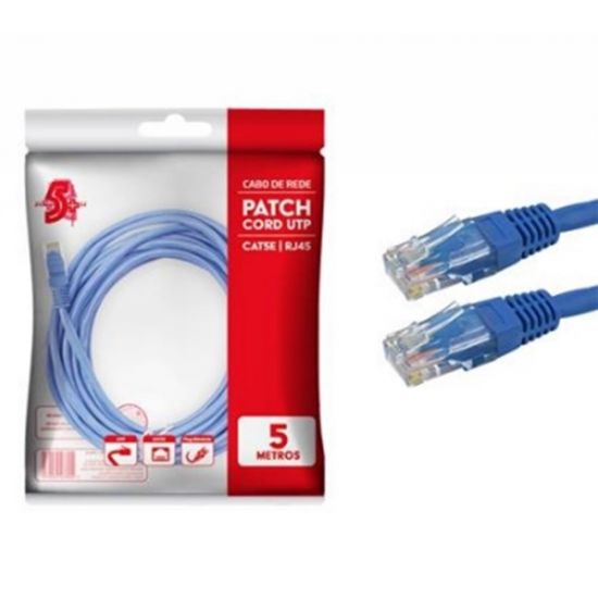 CABO DE REDE RJ45  5MTS CAT5E UTP AZUL PARA INTERNET