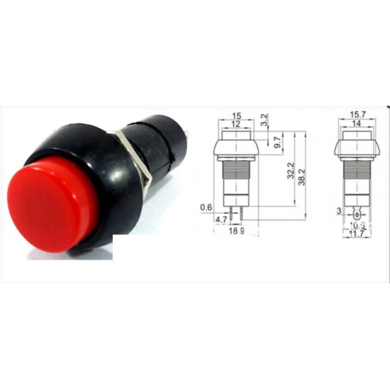 CHAVE PUSH BUTTON PBS-11A C/TRAVA VERMELHA