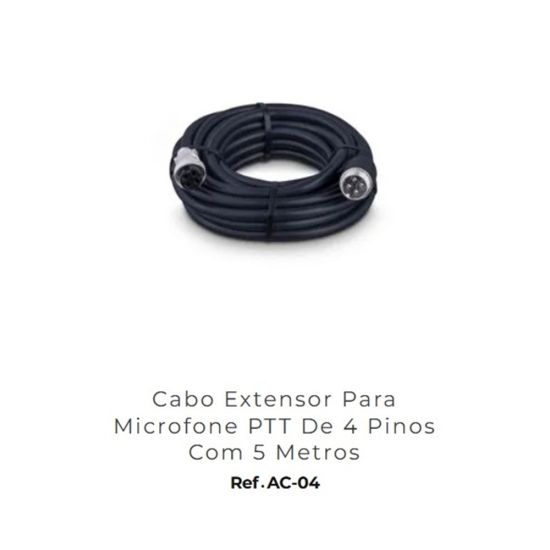 CABO EXTENSOR PARA MICROFONE PTT DE 4 PINOS 5 METROS AQUARIO AC-04