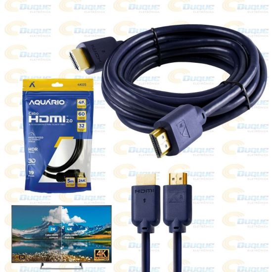 CABO HDMI  5 MTS 2.0 4K PONTA OURO 4K05 AQUARIO