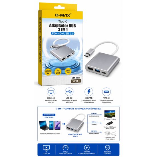 ADAPTADOR CONVERSOR USB TIPO C PARA HDMI/USB 3.0