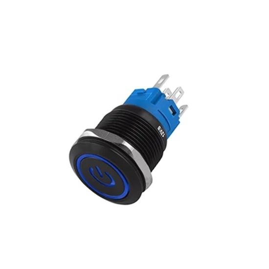 CHAVE ANTI VANDALISMO PRATA PULSO 3A 250V DIAMETRO DO CORPO 16MM TOQUE AZUL 12V