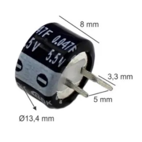 ELETROLITICO       0,047 x 5,5v SUPERCAP CAPACITOR BACKUP DE MEMORIA