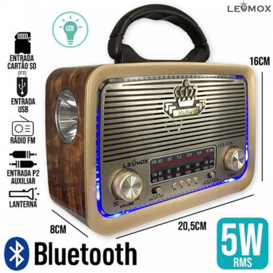 RADIO RETRO PORTATIL AM/FM USB COM LANTERNA LES-1776