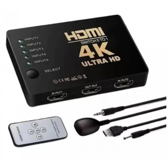 CHAVE HDMI ADAPTADOR HUB SWITCH 5X1 SPLITTER 4K COM CONTROLE