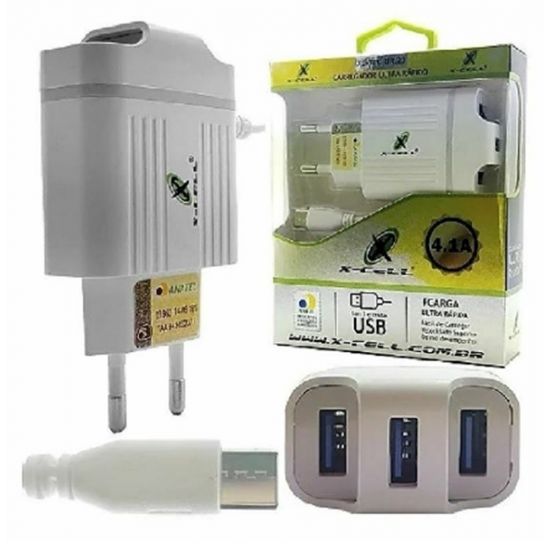 CARREGADOR TIPO C CELULAR 4.1A ULTRA RAPIDO FLEX C/ 3 USB ANATEL ULTRA RAPIDO
