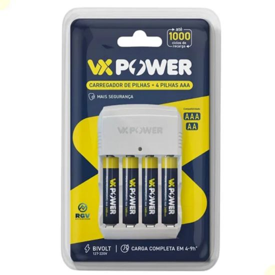 CARREGADOR PILHA AAA+AA COM 4 PILHAS AAA VXPOWER