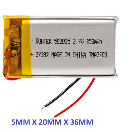 BATERIA 3.7V 350MAH 5x20x36mm RECARREGAVEL LI-POLIMERO