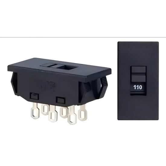 CHAVE HH FENDA 110-220 PLASTICO PRETA H-H 110/220 SELETORA 6 TERMINAIS 3CM X 1,6