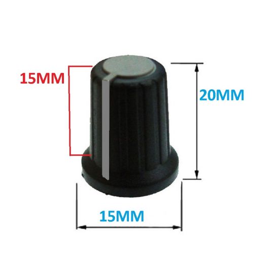 KNOB EIXO15MM ESTRIADO PRETO COM CINZA CLARO