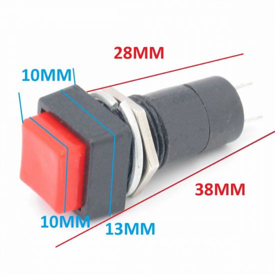 CHAVE PUSH BUTTON QUADRADA C/TRAVA PBS-12A VERMELH