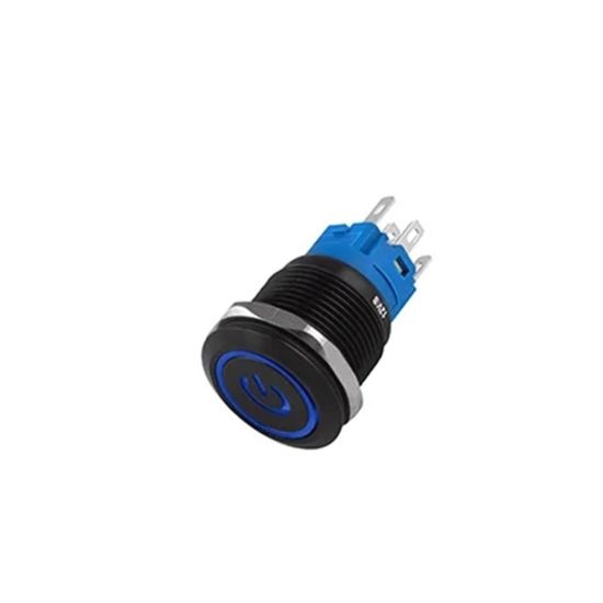 CHAVE ANTI VANDALISMO ON/OF 3A 250V DIAMETRO CORPO 16MM E LED AZUL 12V PRETA LIGA/DESLIGA